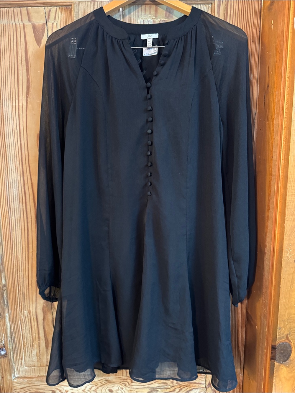 Joie Black Sheer Button-Front dress Small long sleeve covered buttons down front